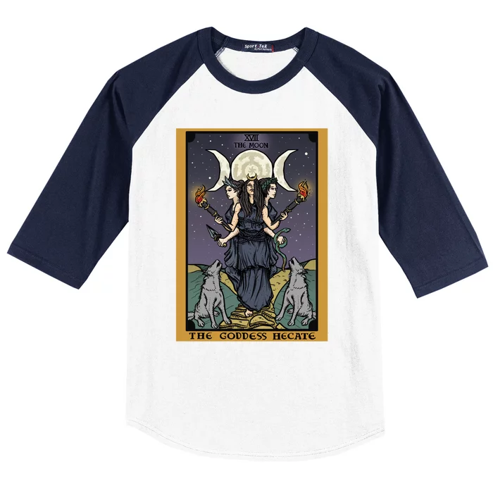 Hekate The Moon Tarot Card Pagan Witch Triple Moon Goddess Gift Baseball Sleeve Shirt