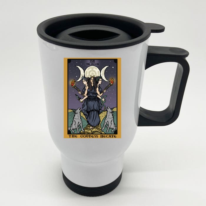 Hekate The Moon Tarot Card Pagan Witch Triple Moon Goddess Gift Front & Back Stainless Steel Travel Mug