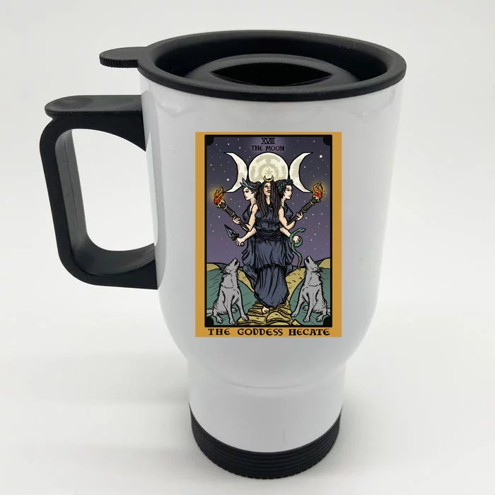 Hekate The Moon Tarot Card Pagan Witch Triple Moon Goddess Gift Front & Back Stainless Steel Travel Mug