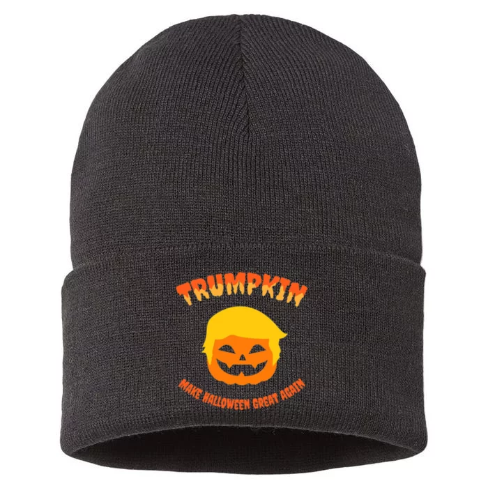 Halloween Trumpkin Make Halloween Great Again Donald Trump Sustainable Knit Beanie