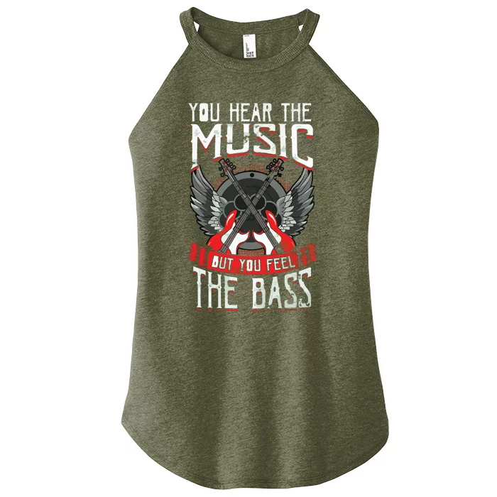 Hear The Music Feel The Bass Player Bassist Guitarist Gift Women’s Perfect Tri Rocker Tank