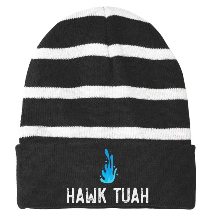 Hawk Tuah Meme Hawk Tuah Viral Saying Hawk Tuah Striped Beanie with Solid Band