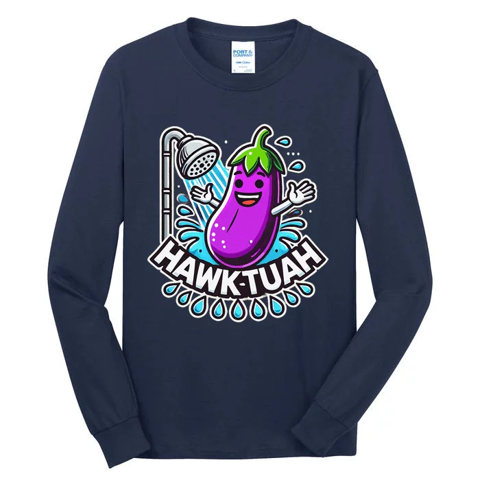 Hawk Tuah Meme Eggplant Joke T Huck Tua Tall Long Sleeve T-Shirt