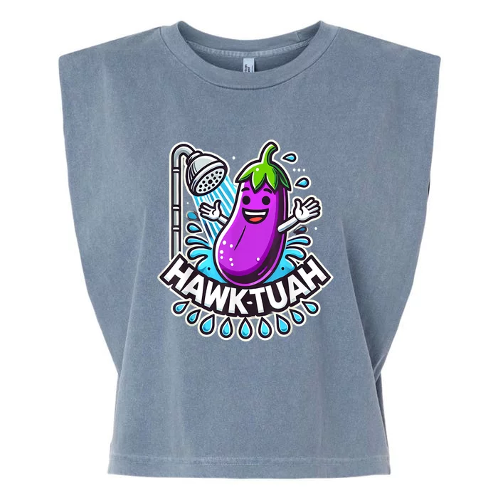 Hawk Tuah Meme Eggplant Joke Funny Huck Tuah Gift Garment-Dyed Women's Muscle Tee