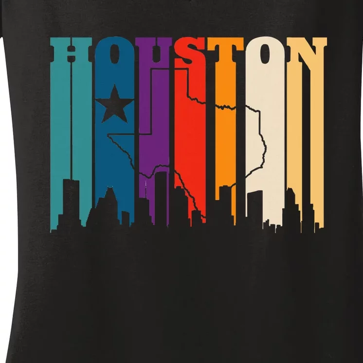 Houston Texas Map Skyline Gift Texas Home State Souvenir Women's V-Neck T-Shirt