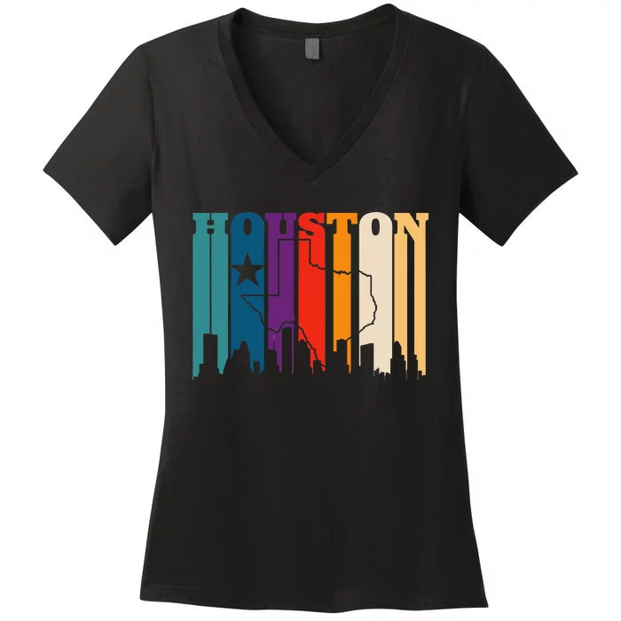 Houston Texas Map Skyline Gift Texas Home State Souvenir Women's V-Neck T-Shirt