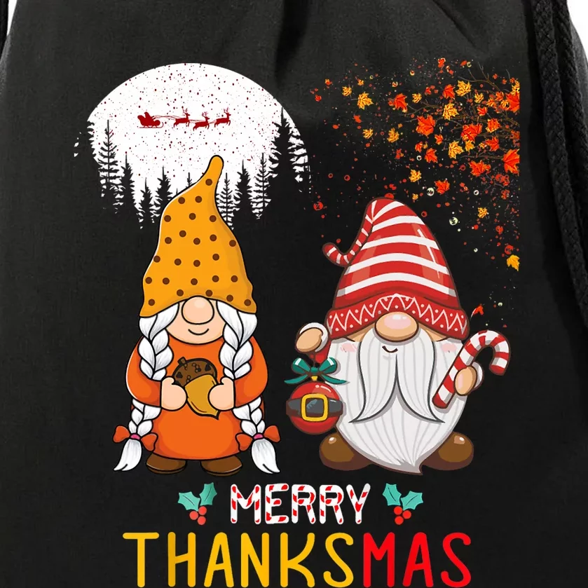 Happy Thanksgiving Merry Christmas Happy Thanksmas Gnome Drawstring Bag