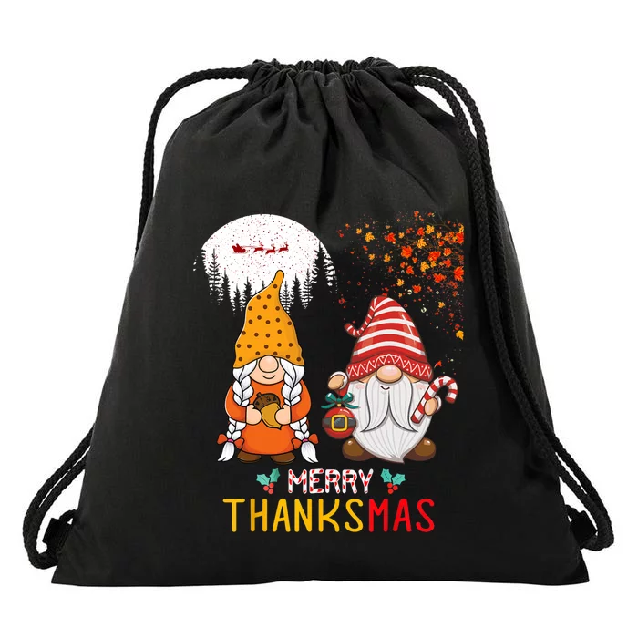 Happy Thanksgiving Merry Christmas Happy Thanksmas Gnome Drawstring Bag