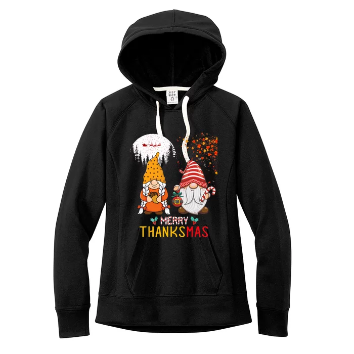 Happy Thanksgiving Merry Christmas Happy Thanksmas Gnome Women's Fleece Hoodie