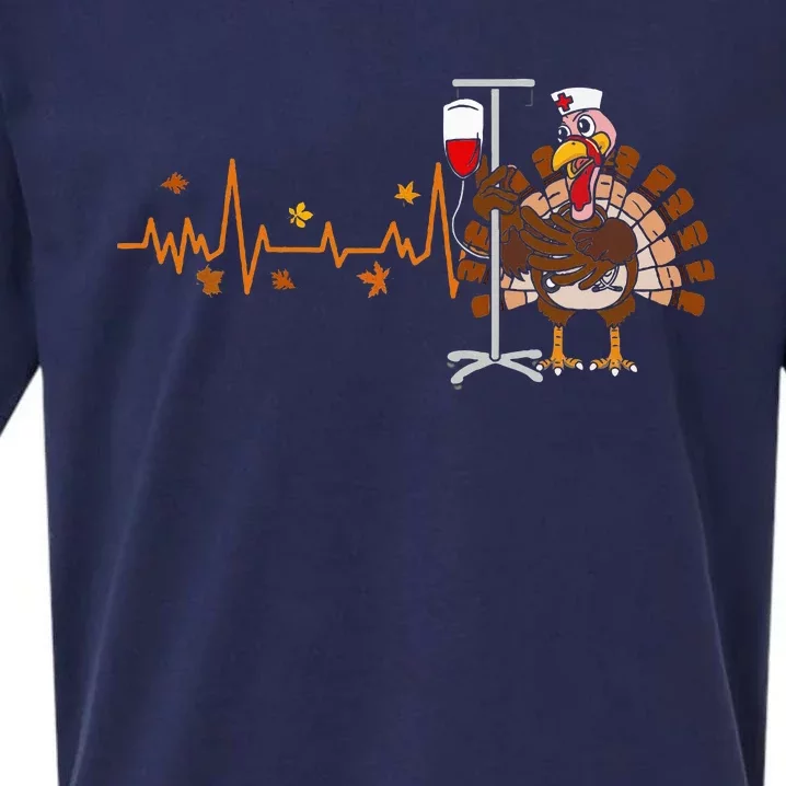 Heartbeat Turkey Nurse Thanksgiving Scrub Sueded Cloud Jersey T-Shirt