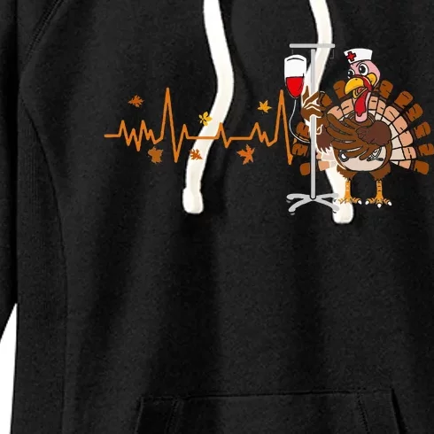 Heartbeat Turkey Nurse Thanksgiving  Fall RN ICU ER Women's Fleece Hoodie