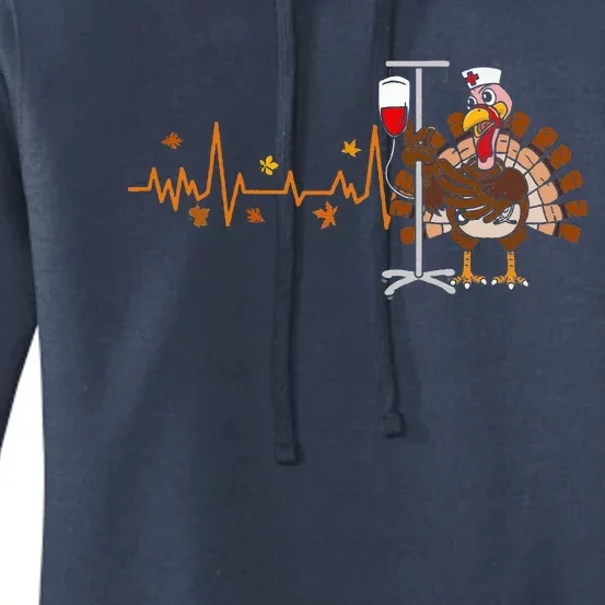 Heartbeat Turkey Nurse Thanksgiving  Fall RN ICU ER Women's Pullover Hoodie