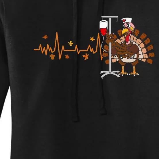 Heartbeat Turkey Nurse Thanksgiving Scrub Top Fall Rn Icu Er Women's Pullover Hoodie