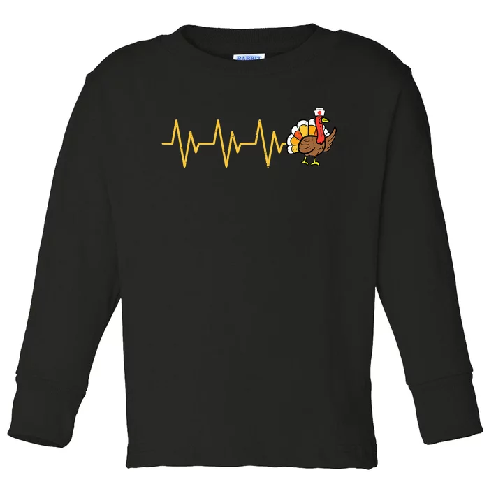 Heartbeat Turkey Nurse Thanksgiving Scrub Top Fall RN ICU ER Toddler Long Sleeve Shirt