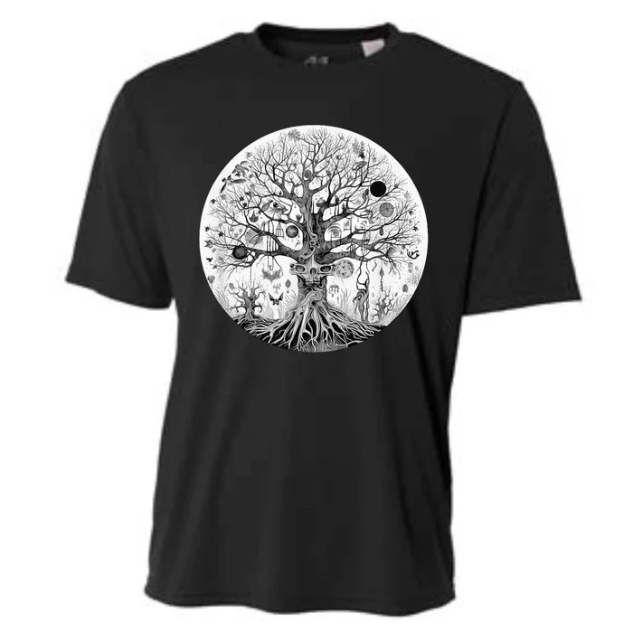 Haunted Tree of Life Spooky Graphic Art Skulls Gothic Tree Cooling Performance Crew T-Shirt