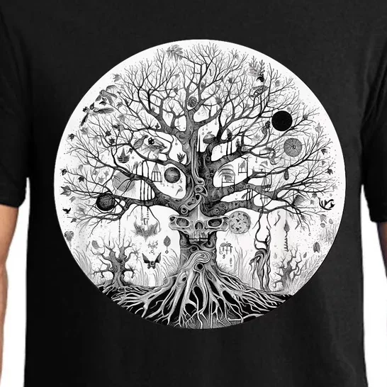 Haunted Tree of Life Spooky Graphic Art Skulls Gothic Tree Pajama Set