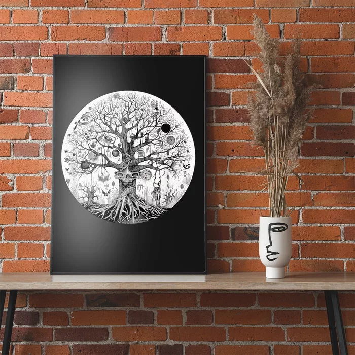 Haunted Tree of Life Spooky Graphic Art Skulls Gothic Tree Poster