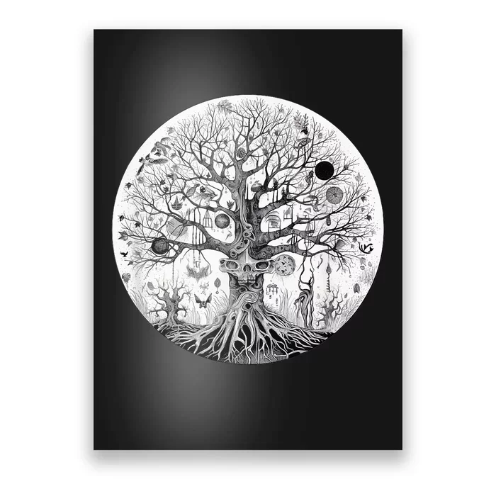 Haunted Tree of Life Spooky Graphic Art Skulls Gothic Tree Poster