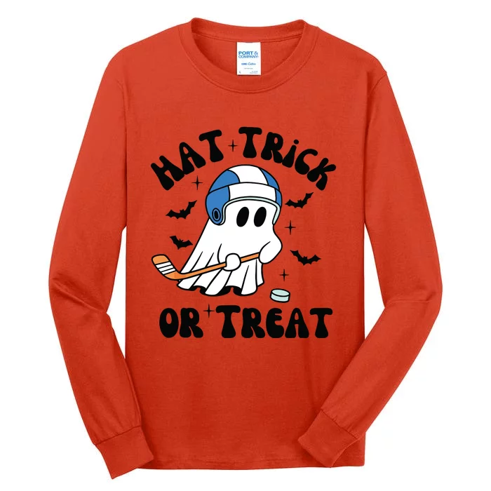 Hat Trick Or Treat Hilarious Hockey Halloween Family Tall Long Sleeve T-Shirt