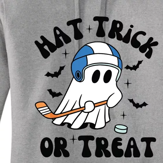 Hat Trick Or Treat Hilarious Hockey Halloween Family Women's Pullover Hoodie