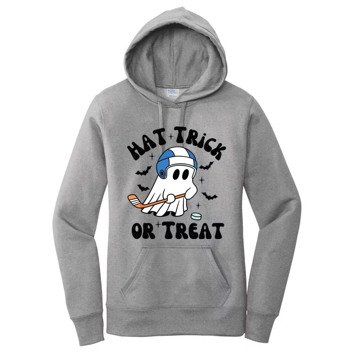 Hat Trick Or Treat Hilarious Hockey Halloween Family Women's Pullover Hoodie