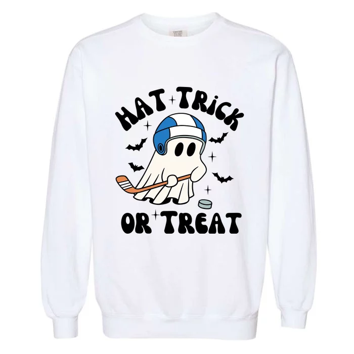 Hat Trick Or Treat Hilarious Hockey Halloween Family Garment-Dyed Sweatshirt