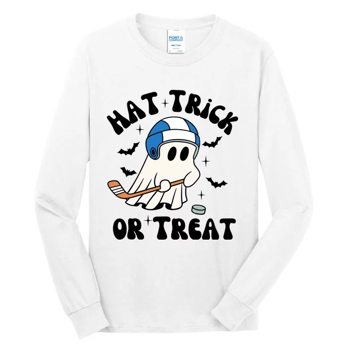 Hat Trick Or Treat Hilarious Hockey Halloween Family Tall Long Sleeve T-Shirt