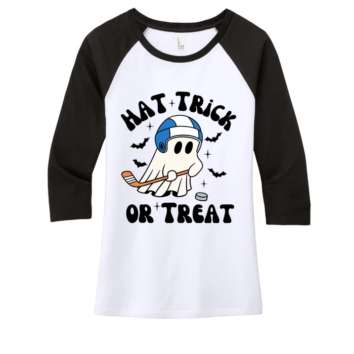 Hat Trick Or Treat Hilarious Hockey Halloween Family Women's Tri-Blend 3/4-Sleeve Raglan Shirt