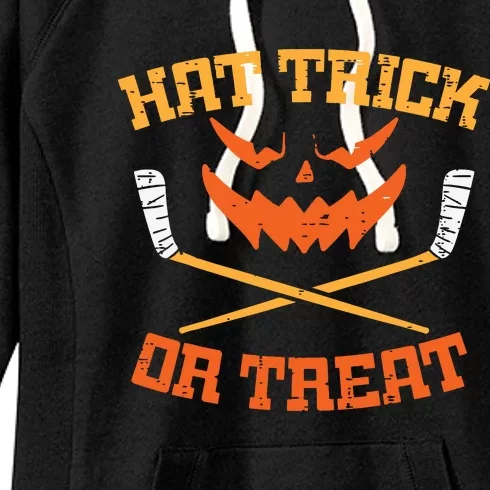 Hat Trick Or Treat Ice Hockey Halloween Boy Player Coach Women's Fleece Hoodie