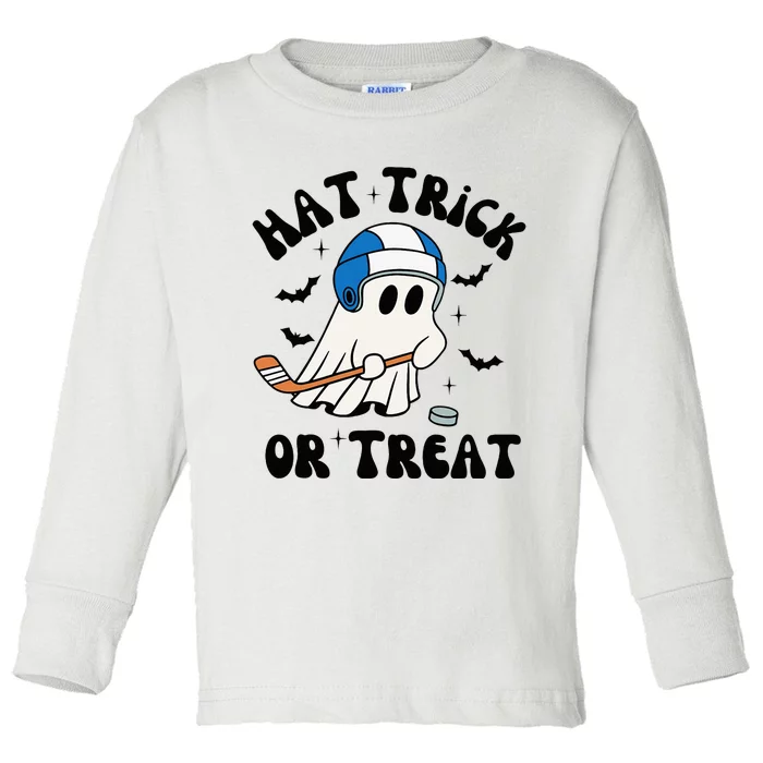 Hat Trick Or Treat Hilarious Hockey Halloween Family Toddler Long Sleeve Shirt