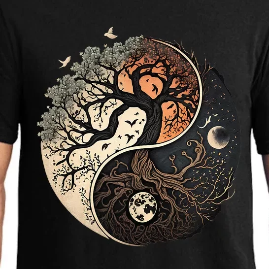 Harmonious Tree Of Life Yin Yang Black Pajama Set