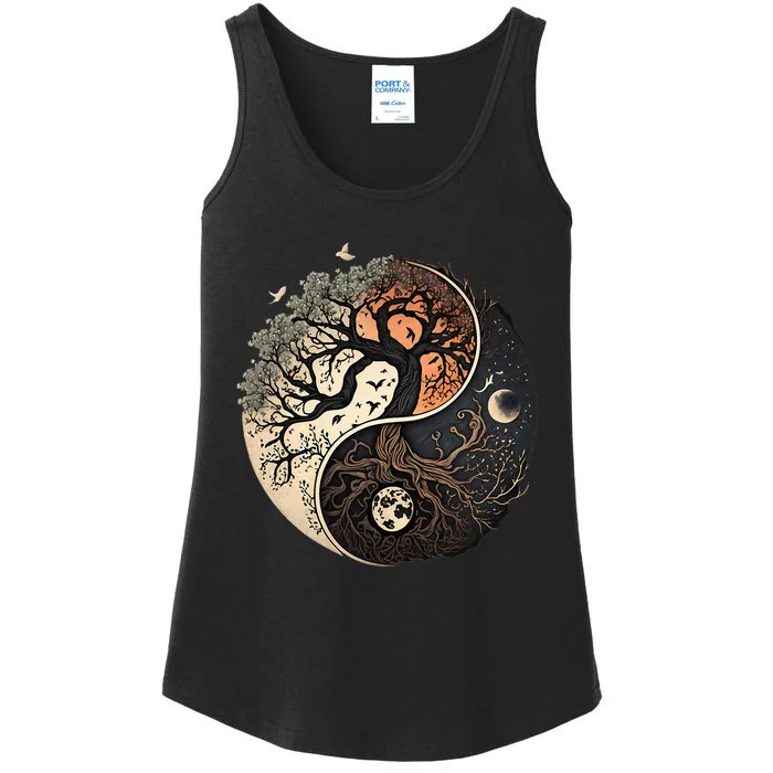 Harmonious Tree Of Life Yin Yang Black Ladies Essential Tank