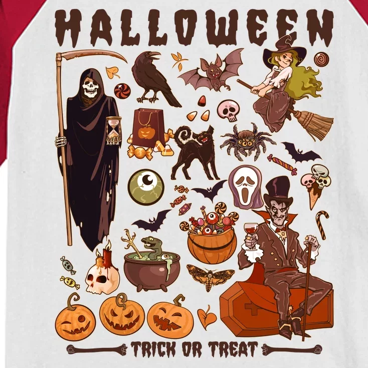 Halloween Trick Or Treat Kids Colorblock Raglan Jersey