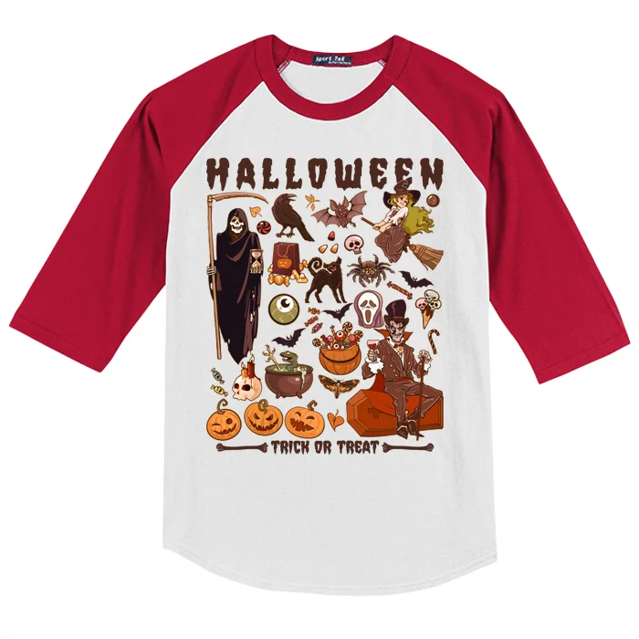 Halloween Trick Or Treat Kids Colorblock Raglan Jersey