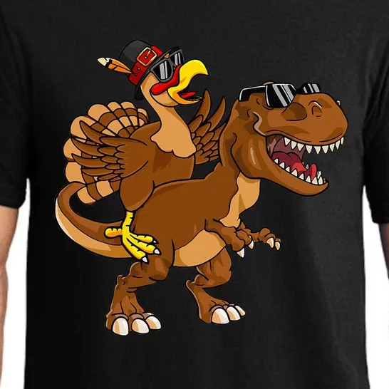 Hilarious Turkey on Dinosaur T Rex for Thanksgiving Pajama Set