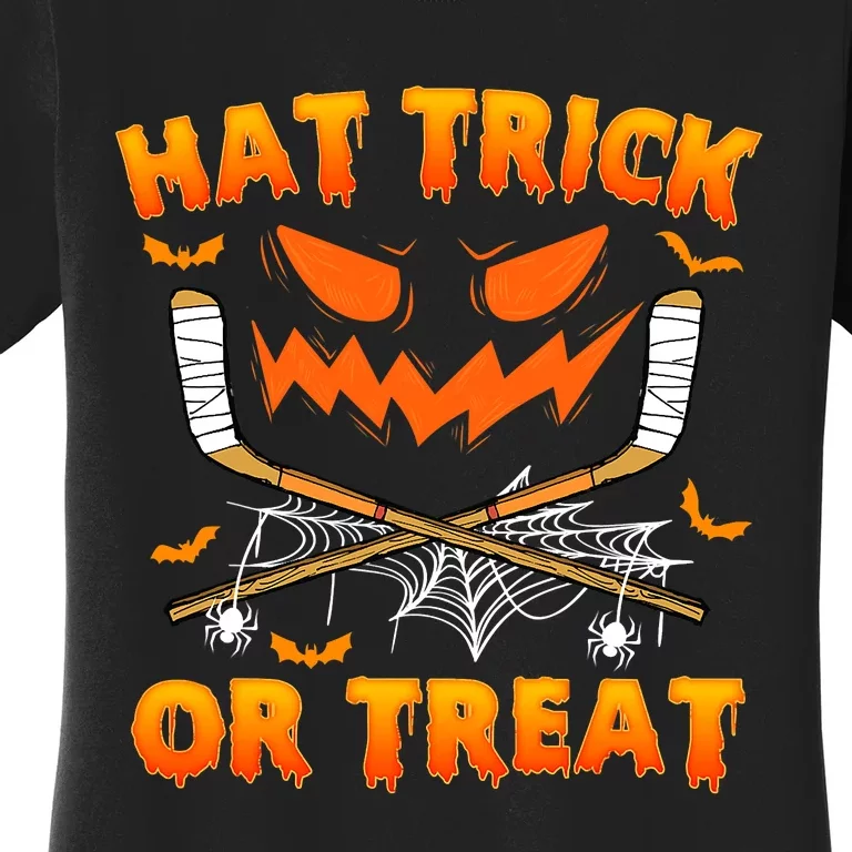 Hat Trick Or Treat Funny Ice Hockey Halloween Costume Player Women's T-Shirt