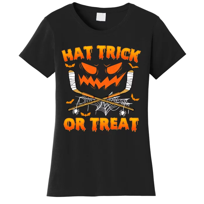 Hat Trick Or Treat Funny Ice Hockey Halloween Costume Player Women's T-Shirt