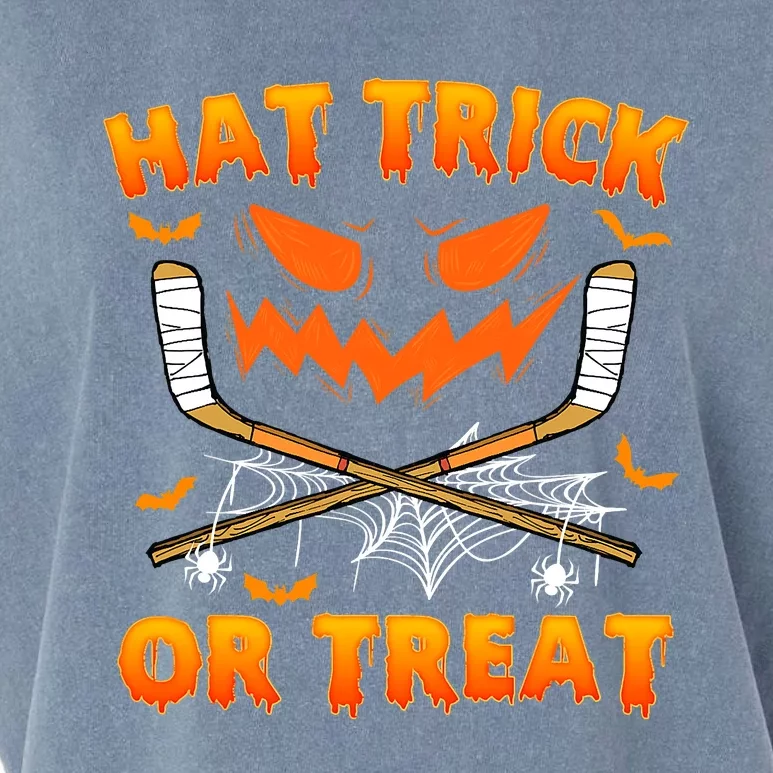 Hat Trick Or Treat Funny Ice Hockey Halloween Costume Player Garment-Dyed Women's Muscle Tee