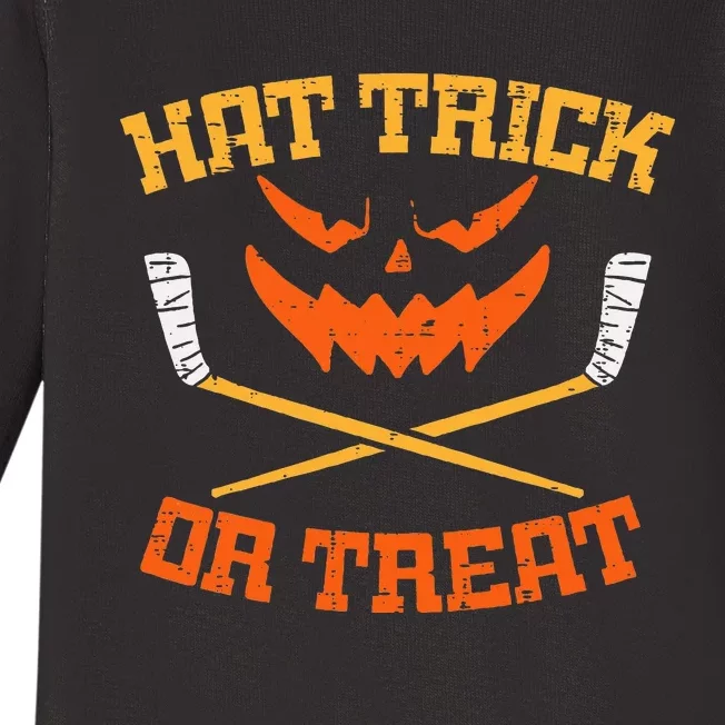 Hat Trick Or Treat Ice Hockey Halloween Player Coach Baby Long Sleeve Bodysuit