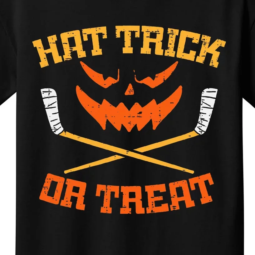 Hat Trick Or Treat Ice Hockey Halloween Player Coach Kids T-Shirt