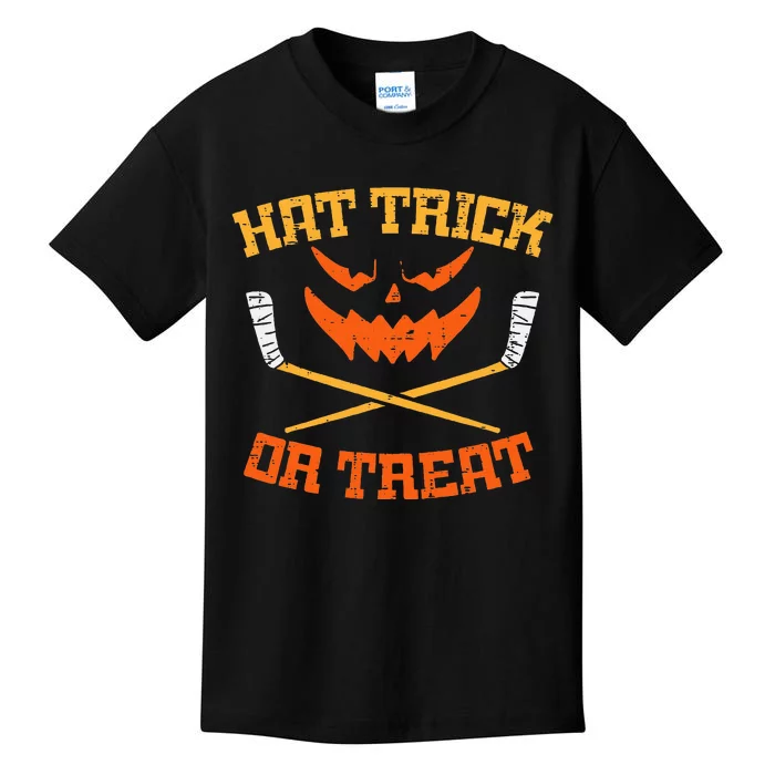 Hat Trick Or Treat Ice Hockey Halloween Player Coach Kids T-Shirt