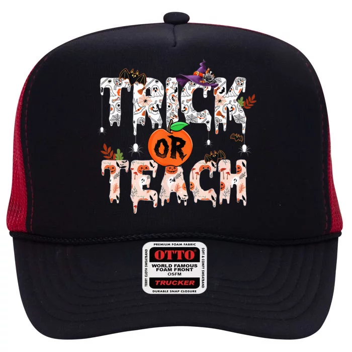 Halloween Trick Or Teach Funny Teacher Halloween Costume High Crown Mesh Trucker Hat