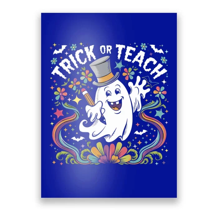 Halloween Trick Or Teach Groovy Retro Ghost Floral Teacher Gift Poster