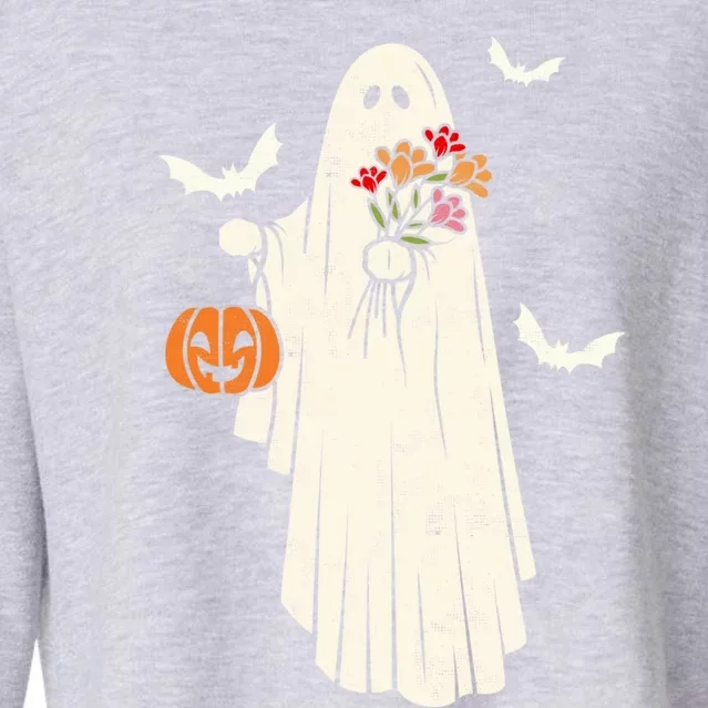 Halloween Trick Or Treat Scary Ghost Spooky Season Retro Gift Cropped Pullover Crew