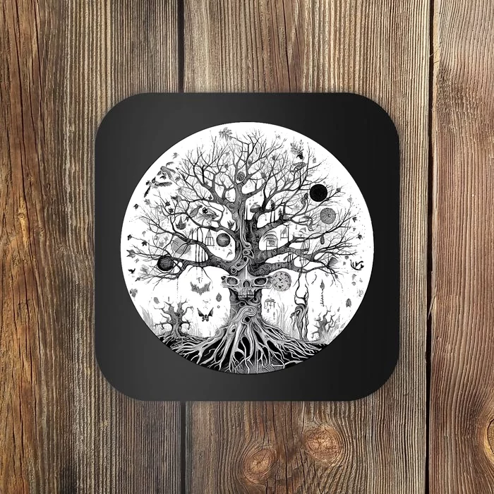 Haunted Tree Of Life Spooky Graphic Art Skulls Gothic Tree Coaster