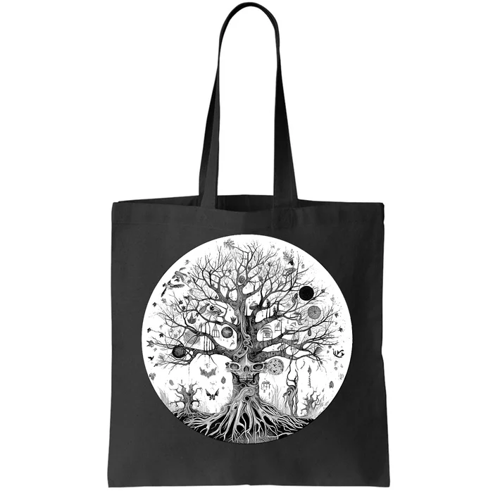 Haunted Tree Of Life Spooky Graphic Art Skulls Gothic Tree Tote Bag