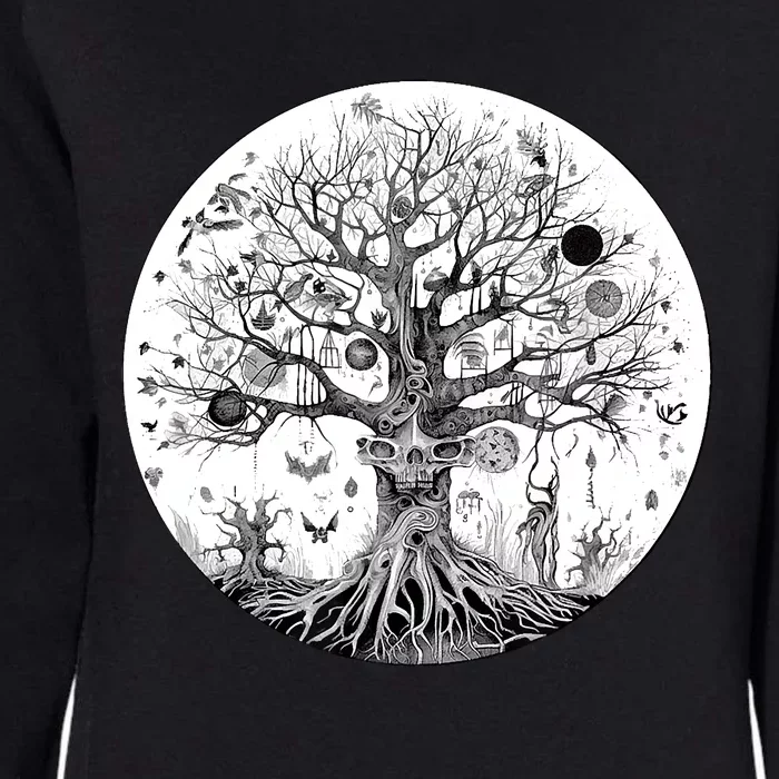 Haunted Tree Of Life Spooky Graphic Art Skulls Gothic Tree Womens California Wash Sweatshirt