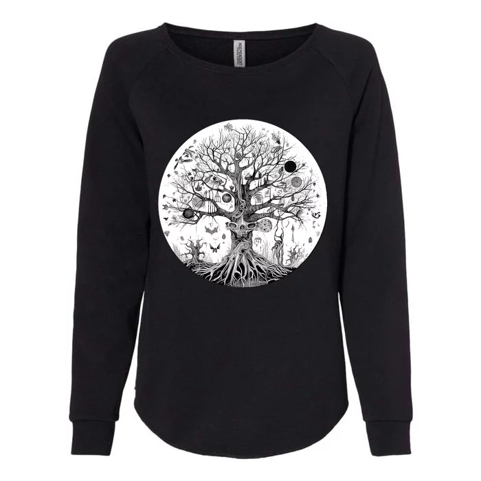 Haunted Tree Of Life Spooky Graphic Art Skulls Gothic Tree Womens California Wash Sweatshirt