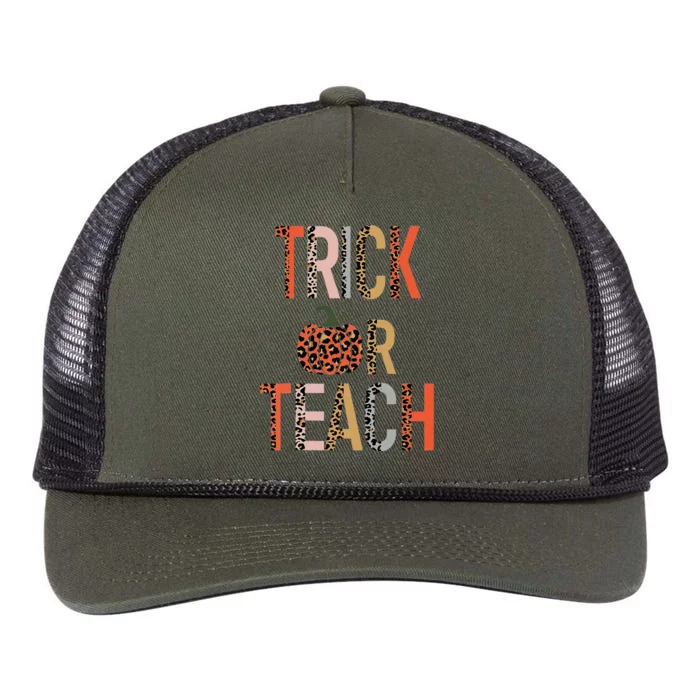 Halloween Trick Or Teach Leopard Teacher Retro Rope Trucker Hat Cap