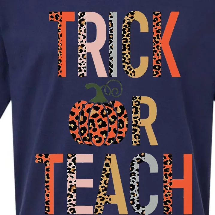 Halloween Trick Or Teach Leopard Teacher Sueded Cloud Jersey T-Shirt